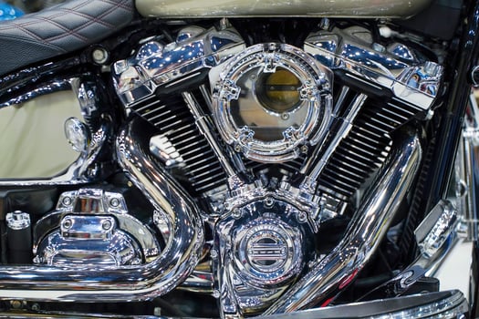 Closeup and crop engine of Chopper and cruise motorbike with chrome colors photo