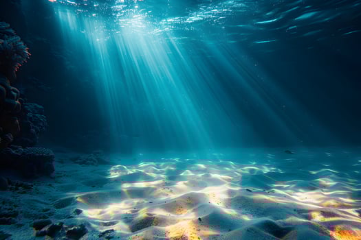 Underwater Serenity Sunlight Rays Illuminate Pristine Ocean Floor photo