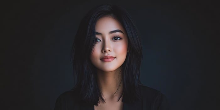 Portrait of a young woman with natural makeup in a dark setting photo