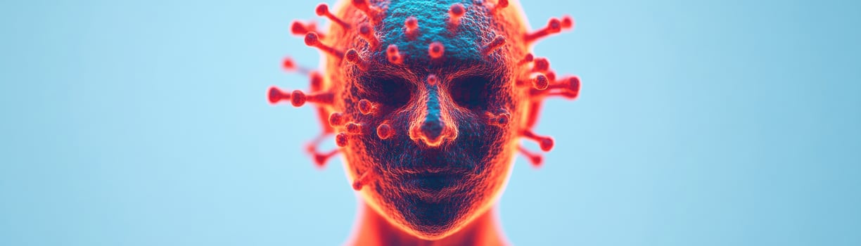 Abstract representation of a virus depicted on a human face. photo