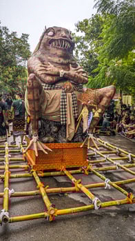 Ogoh-ogoh are large made of bamboo and paper for the Balinese Hindu New Year or Nyepi. They symbolize malevolent spirits and are paraded through the streets before being burned to ward off evil photo