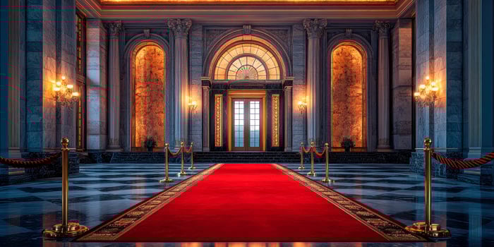 Luxurious hall with red-carpet decor photo