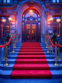 Luxurious entrance with plush red steps photo