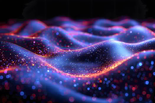 Abstract Digital Landscape with Colorful Particle Waves in Neon Lights for Futuristic Design photo