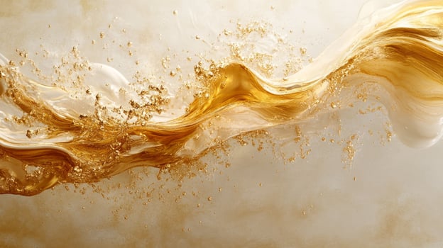 Golden liquid flowing over a white background photo