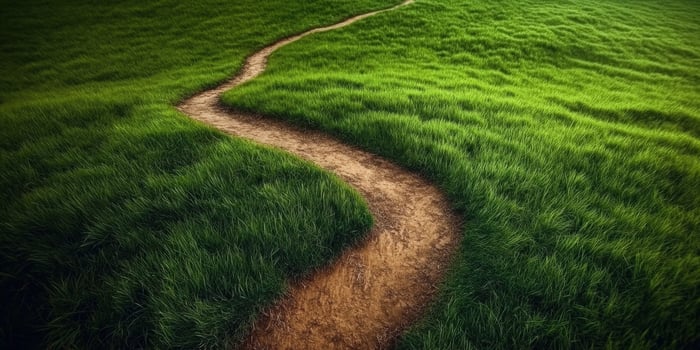 Winding dirt path through lush green grass during daytime photo
