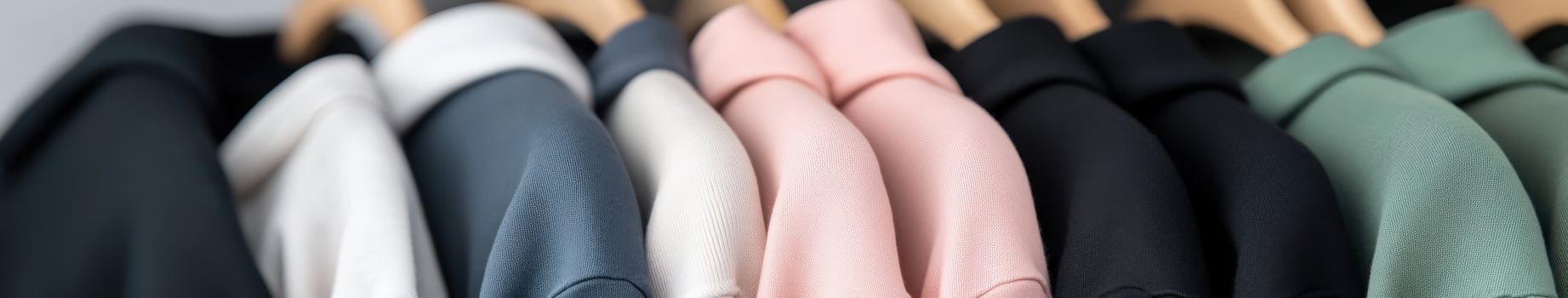 Display of stylish clothing in various colors on hangers photo