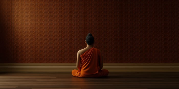 Calm meditation of a monk in a serene setting photo