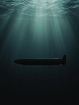 Submarine gliding silently through deep ocean waters photo