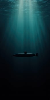 Submarine cruising silently in deep ocean waters photo