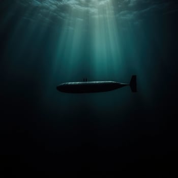 Submarine exploring deep ocean depths in tranquil waters photo
