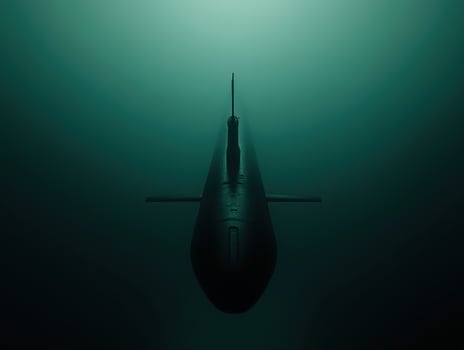 Submarine navigating through deep ocean waters photo