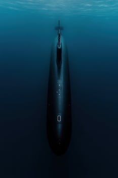 Submarine navigating underwater in the deep ocean depths photo
