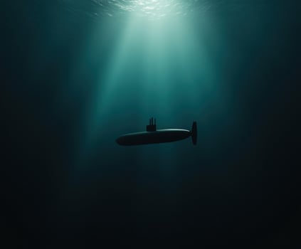 Submarine gliding silently through deep ocean waters photo