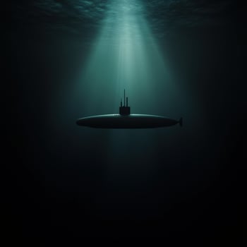 Submarine gliding silently through dark ocean depths photo