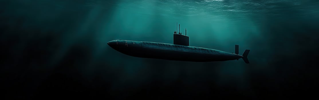 Submarine navigating through dark ocean waters photo