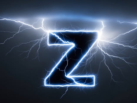 Thunder Electric light forming letter Z on black background. photo