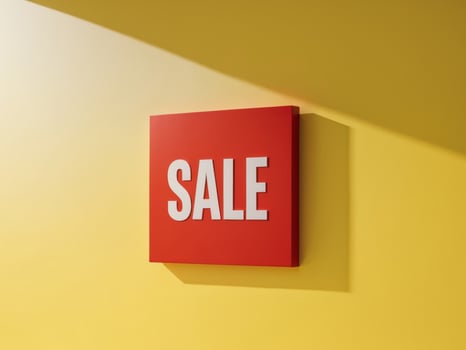 Bright Yellow Background with Bold Red Discount Sign for Sale. photo
