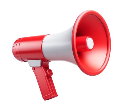 Red and white megaphone isolated on white background photo