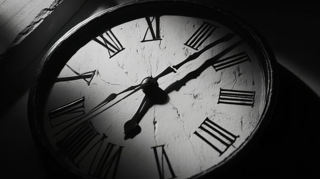 Classic New Year clock with strong contrasts, dramatic monochrome scene. Christmas, New Year's Eve photo