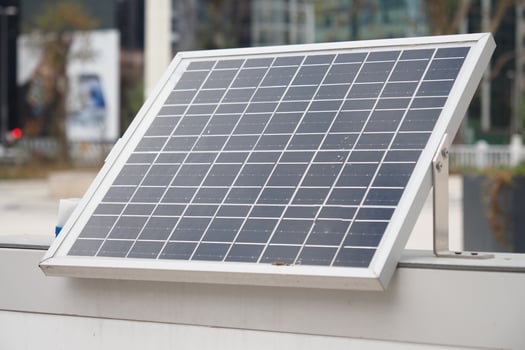 A solar panel installation in an urban setting, blending innovation and sustainability photo