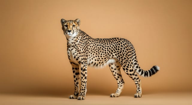 Majestic cheetah portrait on earth-tone background for wildlife photography and conservation themes photo