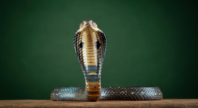 Majestic cobra snake against emerald green backdrop for wildlife posters or educational material photo