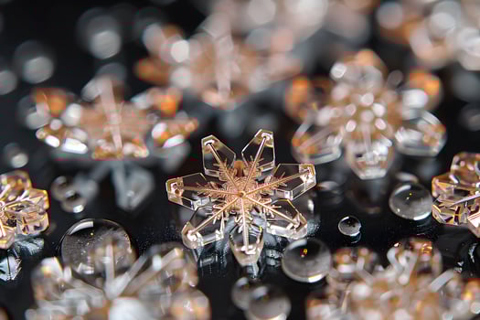 Elegant Crystal Snowflakes and Water Droplets Macro for Winter Decor and Design photo