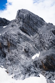 Close up of Jade Dragon Snow Mountain. Jade Dragon Snow Mountain is a mountain near Lijiang, in Yunnan province, southwestern China photo