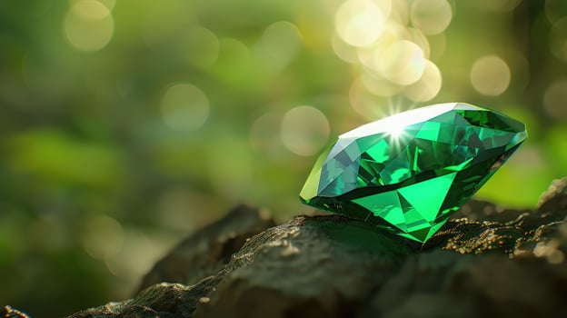 Sparkling Emerald Gemstone on Nature Background photo