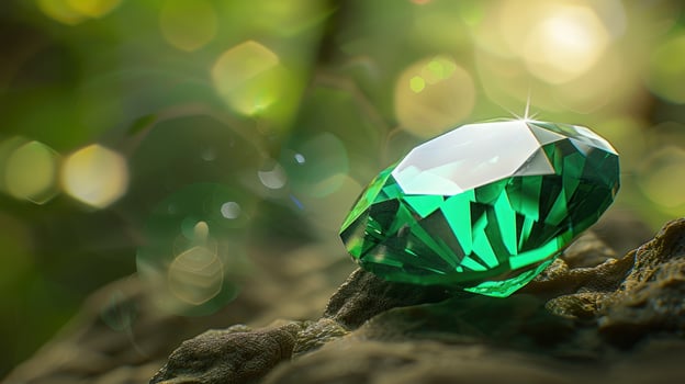 Sparkling Emerald Gemstone on Rock Nature Background Luxury Jewel photo