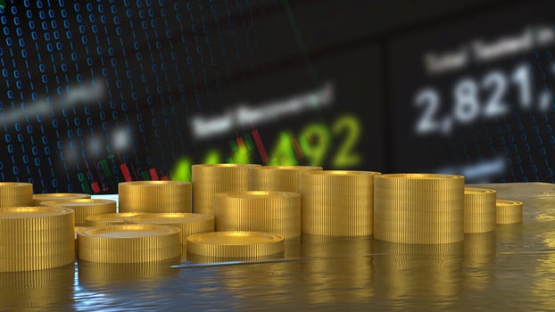 The Gold coins for earn or Business concept 3d rendering. photo