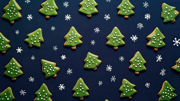 Christmas gingerbread cookies in the form of a Christmas tree on blue background. photo