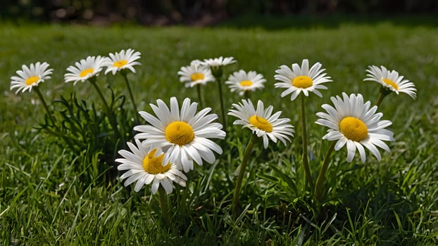 Sunny Day Daisies in Lush Green Grass photo