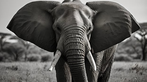 Majestic African Elephant Portrait in Black and White photo