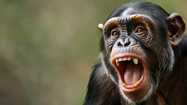 Chimpanzee Yelling Outdoors Closeup Portrait photo
