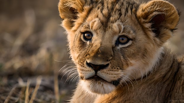 Adorable Lion Cub Portrait in Golden Sunlight photo