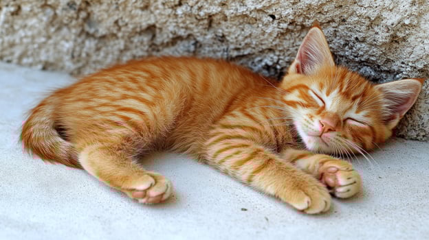 Cozy orange kitten enjoying a peaceful nap under the warm afternoon sun photo