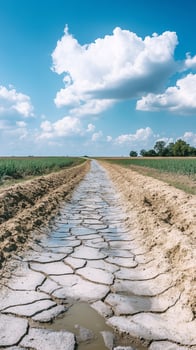 Empty water canals cut through drought-affected farmland , wallpaper photo