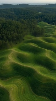 Fields patterning hillsides towards forest boundary , wallpaper art photo