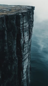 Cliff face dropping straight down to water below , photorealistic wallpaper photo