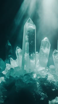 Light beams piercing through crystal formations , photorealistic wallpaper photo