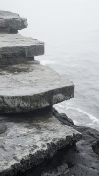 Stone platforms extending from cliff edges , photorealistic wallpaper photo