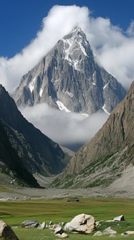 Summit pierces cloud cover above a mountain range backdrop, wallpaper photo