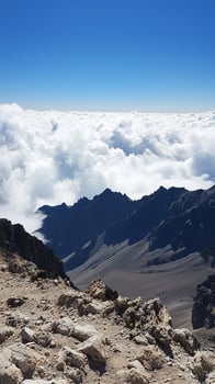 Mountain range stretches across the horizon beneath cloud formations, photorealistic wallpaper photo