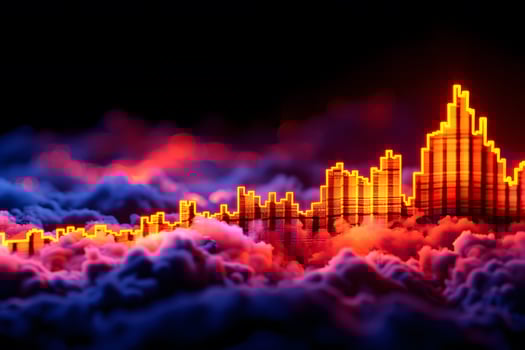 Vibrant Bar Graph Amidst Neon Clouds for Data Visualization and Financial Analysis photo