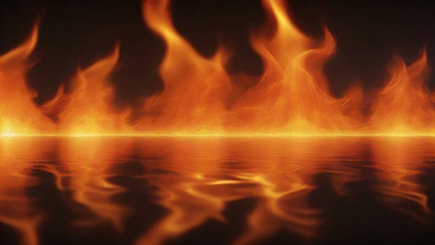 Abstract fire flames reflected in water surface. photo