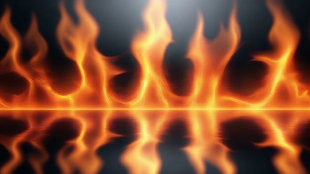 Abstract fire flames with reflection on dark background. photo