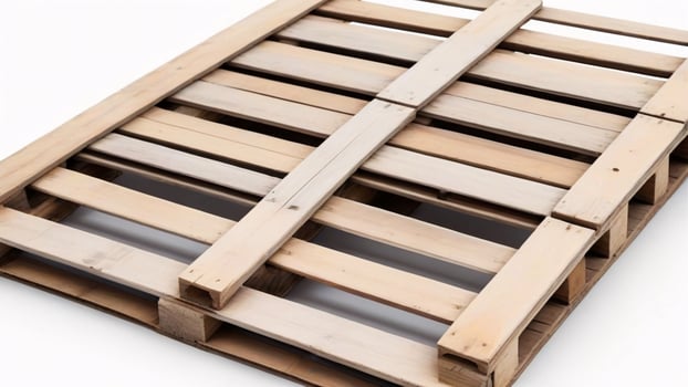 A close-up of a wooden pallet with natural wood grain isolated on a white background. photo