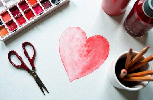Watercolor paint on artist desktop, art parlour tool for hobby of drawing photo